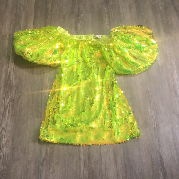 RHODE Dali sequin  off the shoulder puff sleeves party dress chartreuse size 2 - Picture 4 of 8